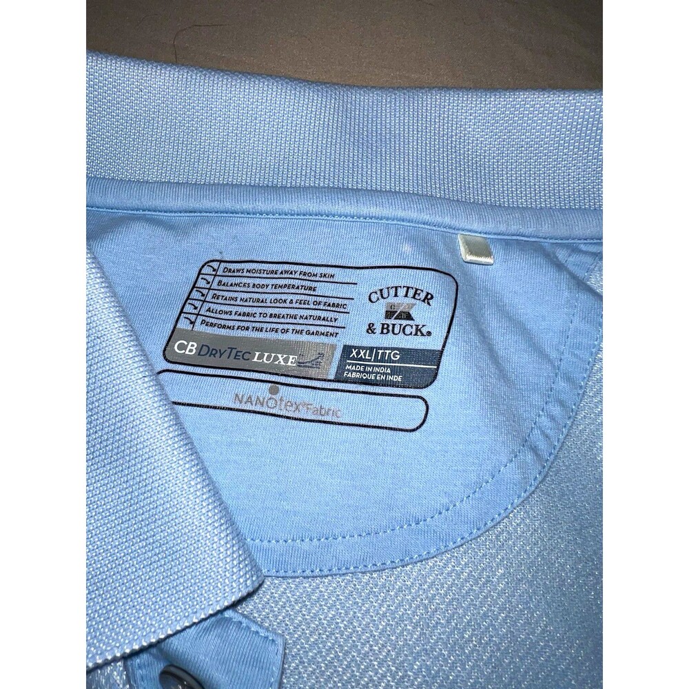 Cutter & Buck CB DryTec LUXE Mens Light Blue Solid Polo Short Sleeve Big & Tall